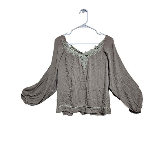 POL Peasant Blouse Womens Size Small Boho Top Split Open Balloon Sleeves (823) - Picture 1 of 6